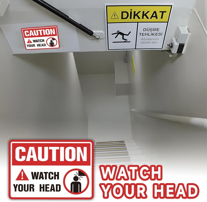 LUHIMO 2 PCS Watch Your Head Sign Stickers, Easy Installation Self Adhesive Vinyl Mind Your Head Safety Signs Decals for Warehouse, Basement, Low Clearance and Factory - Image 4